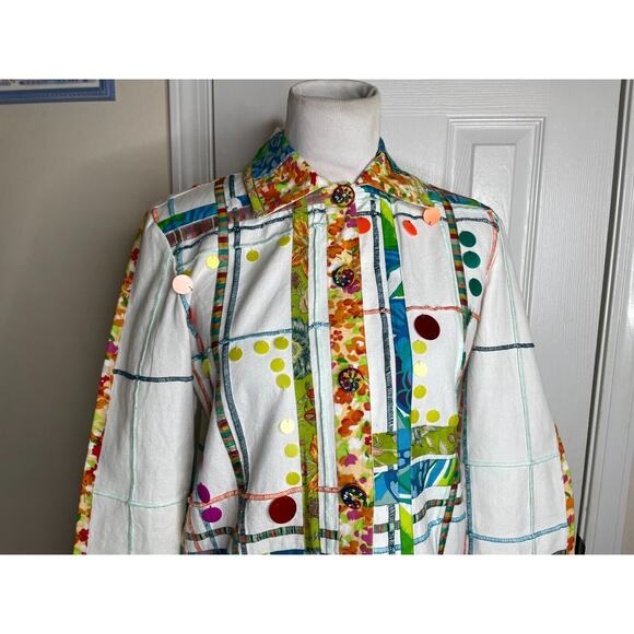 Sandy Starkman Jacket Womens Sz Small White Floral Button Front 80s 90s Colorful - Picture 2 of 9
